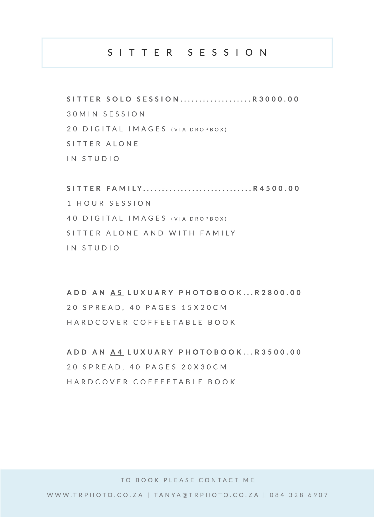 Sitter Session packages